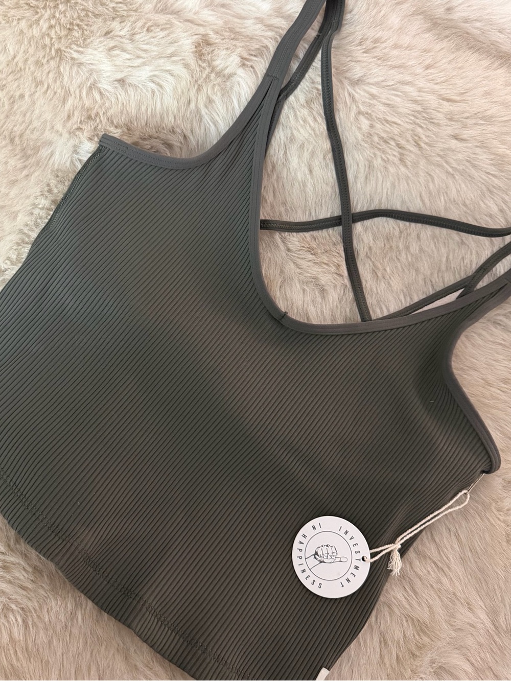 Vuori Ribbed Strappy Tank Top in Olive Green/Gray